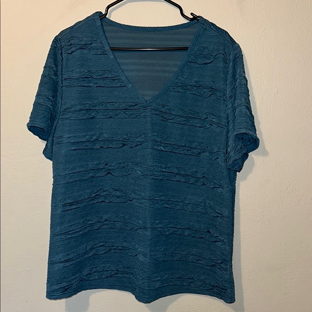 SHEIN Teal Boxy Ribbed Short Sleeve Tee